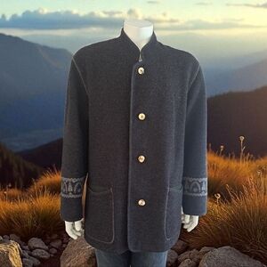 Schneiders Vintage Dark Gray Wool Button-Up Men's Jacket embroidered sleeve Coat